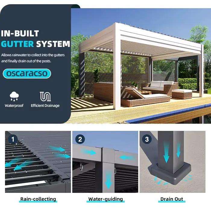 Pergola en aluminium à toit à persiennes isolé, résistant au vent et écologique, imperméable, pour jardins, cours et patios aux États-Unis