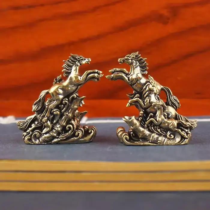Statue de chevaux au galop Vintage en laiton massif