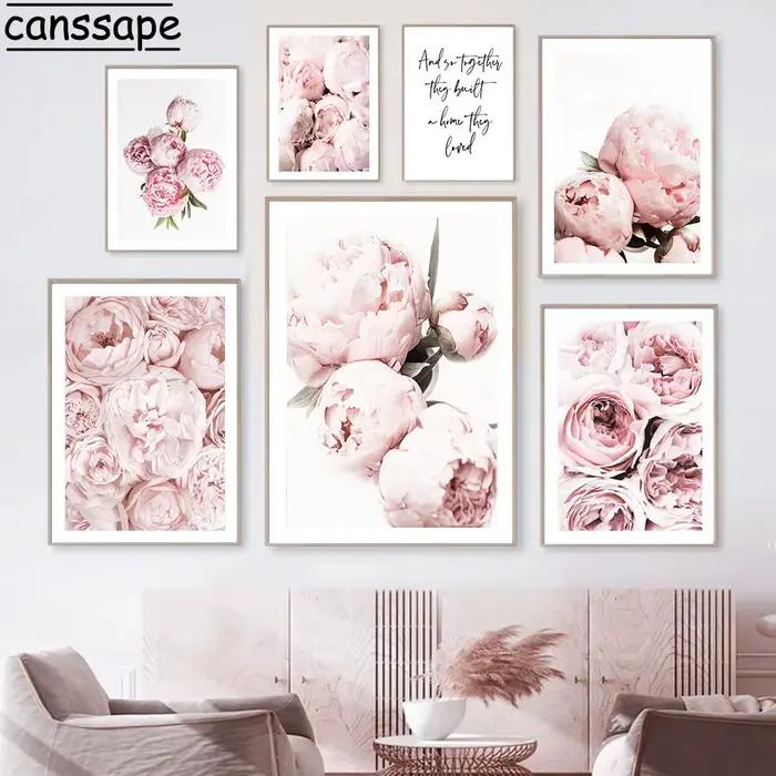 Toile avec fleurs roses et pivoines impression sur toile moderne rectangle vertical pour salon chambre cuisine à offrir occaions spéciales