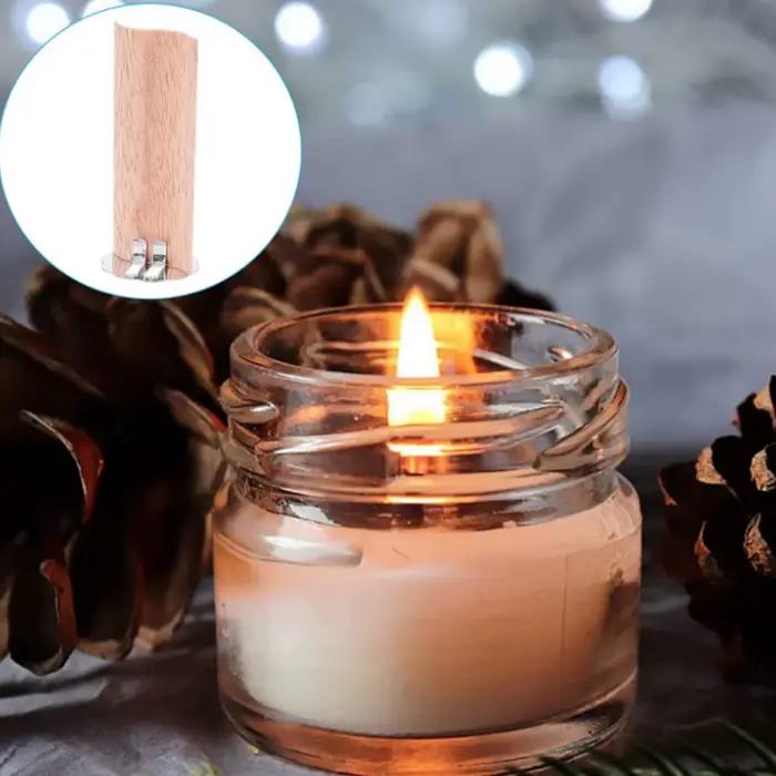 Mèches en bois naturel en forme de flamme, 10 pièces, noyau de cire, fournitures de fabrication de bougies, cire de Parffin de soja ondulée avec porte-mèche