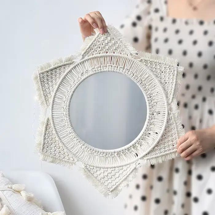 Grands miroirs muraux ronds en macramé