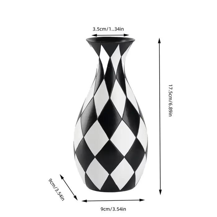 Vase à Fleurs à Carreaux Noir et Blanc