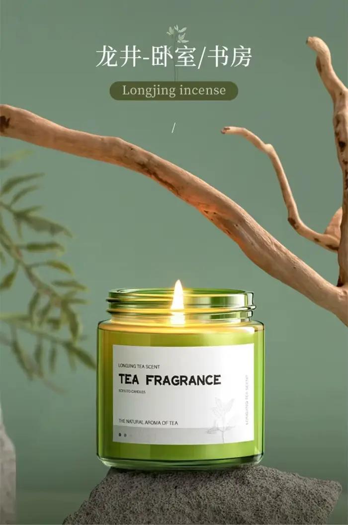 Bougie parfumée au thé, sans fumée, faite à la main, aromathérapie, ambiance rétro, cire de soja, parfum souvenir, cadeau