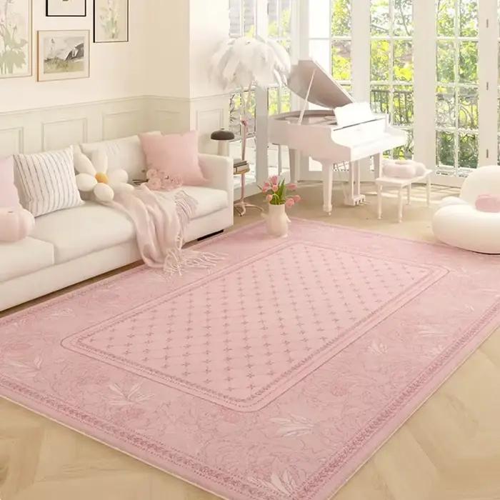 Tapis de salon à fleurs roses