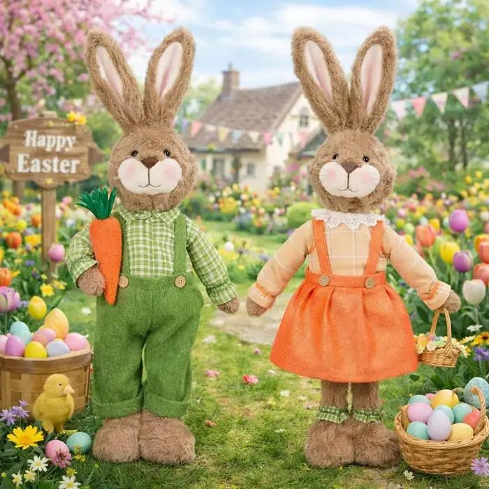 Ornement de lapin de Pâques de dessin animé bricolage fait main lapin télescopique rétractable à longues pattes décoration de Pâques joyeuse cadeaux de fête
