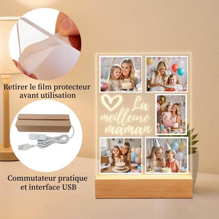 Veilleuse acrylique à photo personnalisée pour Maman – Cadre LED personnalisé de la part de votre Fils/Fille – Cadeau unique pour Fête des Mères, Saint-Valentin ou Anniversaire