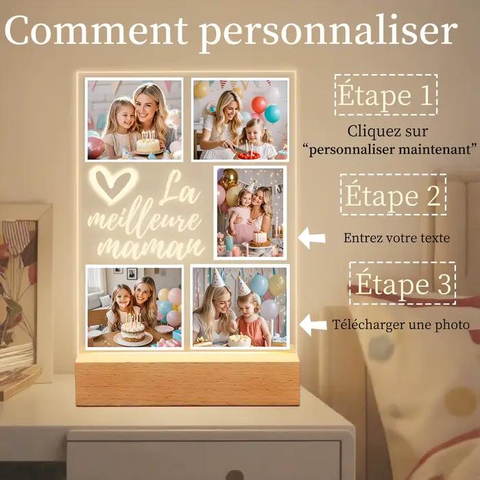 Veilleuse acrylique à photo personnalisée pour Maman – Cadre LED personnalisé de la part de votre Fils/Fille – Cadeau unique pour Fête des Mères, Saint-Valentin ou Anniversaire