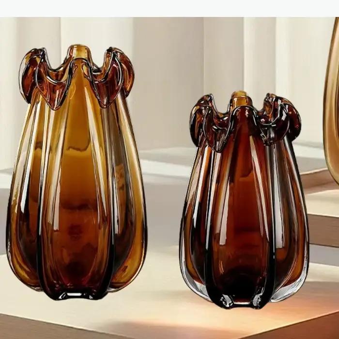 Vase en verre cristal ambré, vases hydroponiques, arrangement floral, ornement, récipient à fleurs, vase pour fleurs séchées, vases décoratifs, artisanat