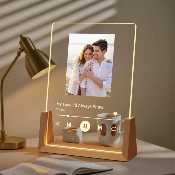 Photo personnalisée musique veilleuse Portrait personnalisé lampe acrylique avec chanson anniversaire romantique mariage Couples cadeau d'anniversaire