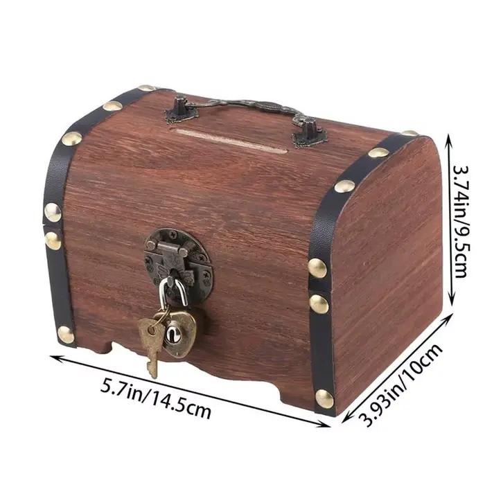 Boîte de rangement décorative créative en bois pour pièces de monnaie boîte au trésor boîte d'économie d'argent pour collection et décoration intérieure occasions spéciales cadeau pour anniversaire noël