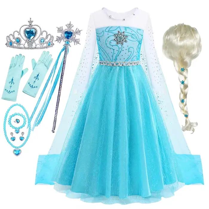 Costume de fille Elsa Reine des neiges, robe de fête d'anniversaire, robe de princesse, cosplay, Halloween, carnaval, robe Elsa pour enfants
