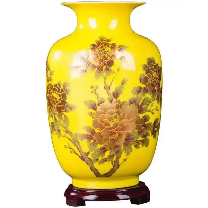 Nouveau Style chinois Vase Jingdezhen jaune cristal glaçure fleur