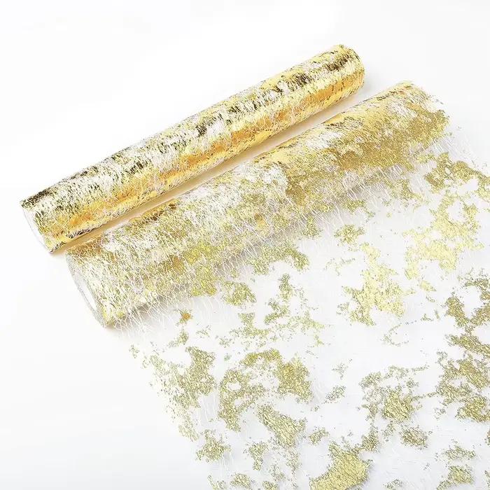 Chemin de table métallique doré à paillettes tissu scintillant pour décoration mariage anniversaire baby shower occasionnelle usage intérieur extérieur polyvalent