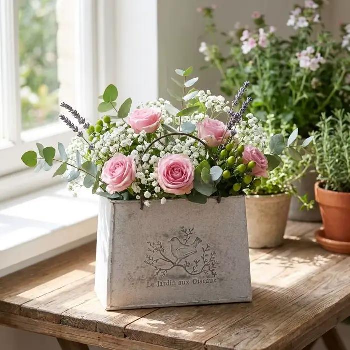 Pot de fleurs vintage effet vieilli en fer forgé résistant à l'usure