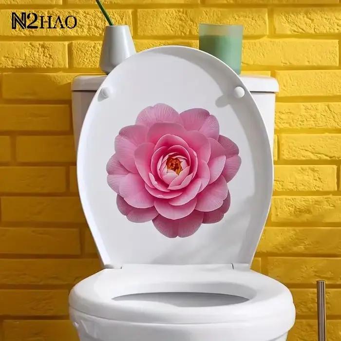 Autocollant de toilette lumineux pour salle de bain, veilleuse Lotus, autocollant mural pour housse de siège de toilette, auto-adhésif en PVC, imperméable, décoration de maison