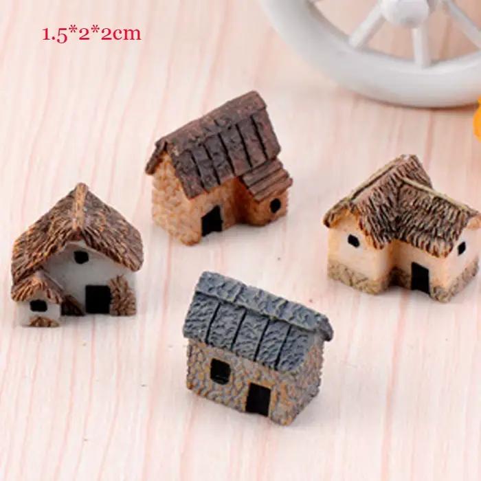 2 pièces maison fantaisie Miniatures petit paysage chalet résine artisanat ornement Mini Figurines mousse Terrarium décor
