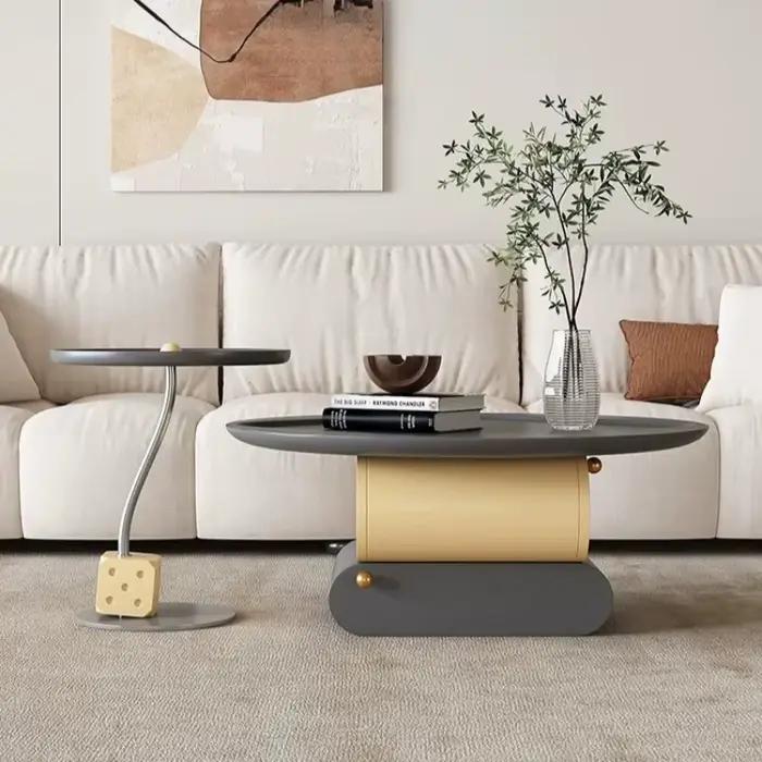 Table basse centrale élégante et moderne de luxe pour salon, ensemble coloré, table basse artistique avec rangement bas, mobilier de maison