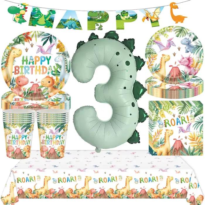 Articles de fête sur le thème des dinosaures pour le 3ème anniversaire, ballons numérotés 3 mignons, vaisselle en papier, cadeaux pour fête d'anniversaire d'enfant, décoration de baby shower