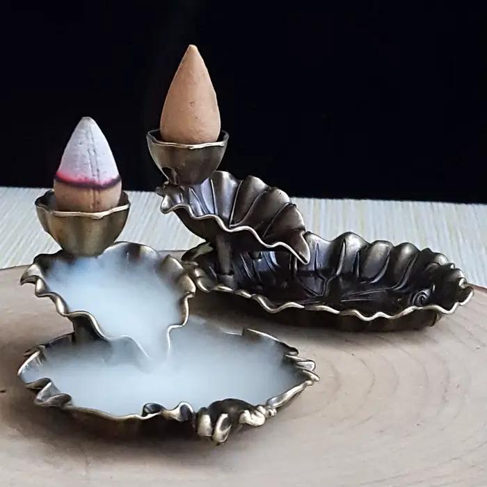 Mini brûleur d'encens à courant de compteur de feuilles de lotus, brûleur d'encens en alliage décoratif chinois, décoration de la maison