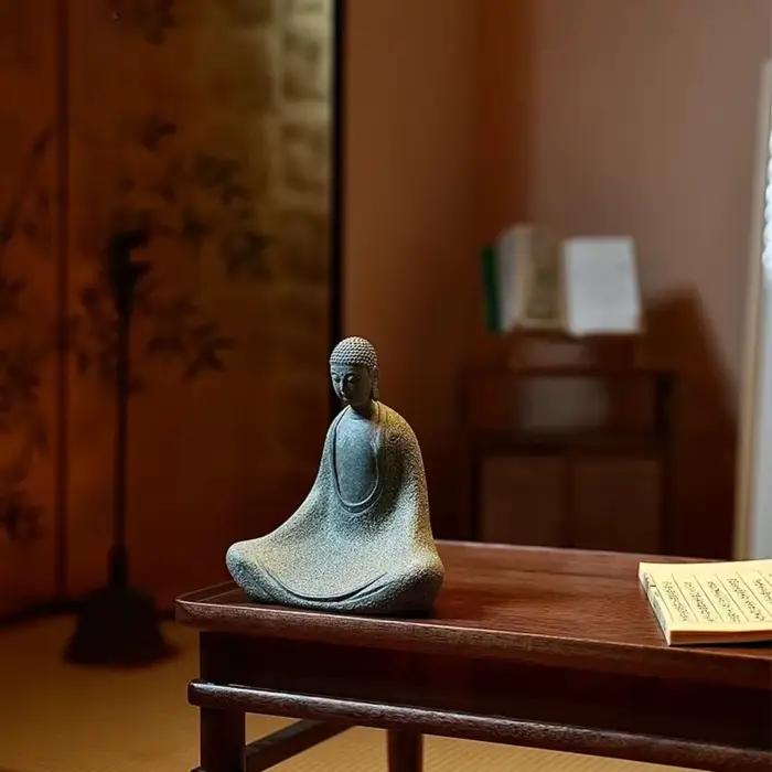 Décoration de statue de bouddha en pierre bleue, décoration de maison de style chinois, décoration de porche de bureau
