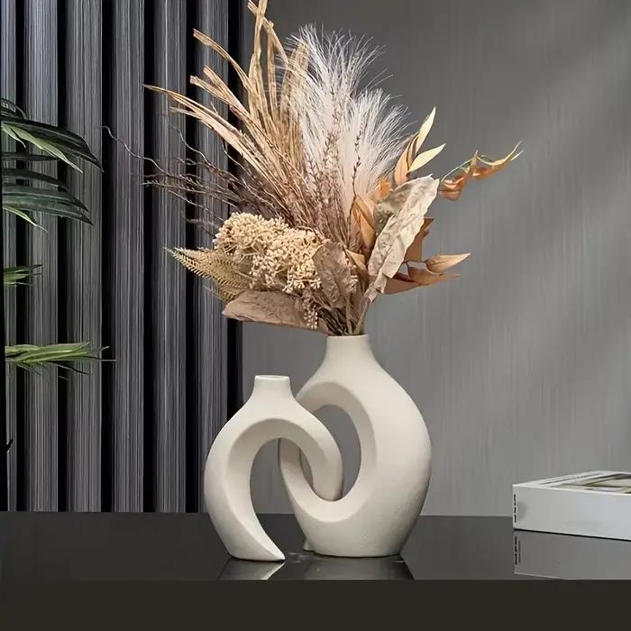 Ensemble de 2 vases modernes nordiques creux de qualité supérieure pour la décoration intérieure moderne