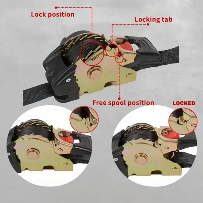 Sangle de tension rétractable pour voiture, sangles auto-rétractables à cliquet 1 pouce x 7 pieds, corde de tension pour moto et camion