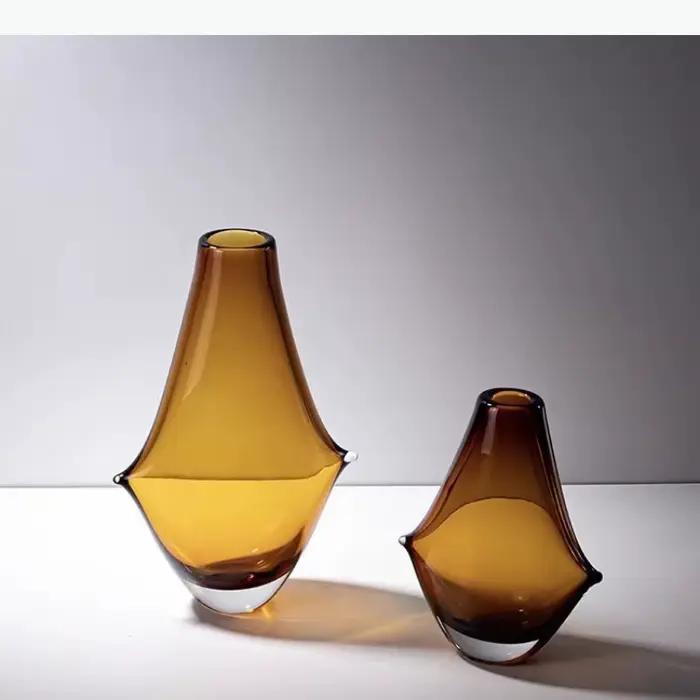 Vase en verre ambré à petite ouverture, vase artistique, récipients à fleurs, ornement, vases hydroponiques, arrangement de fleurs, vases pour fleurs séchées