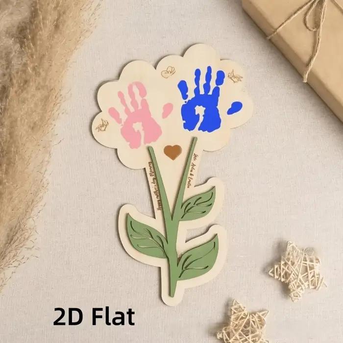 Plaque décorative peinte à la main pour la fête des mères, cadeaux pour maman, panneau DIY avec empreinte de main, ornement plat 2D, artisanat floral en bois
