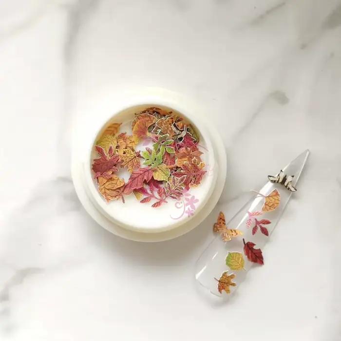 1 Pot mélange Simulation feuille d'érable thème d'automne tranches de pâte de bois paillettes de papier Style japonais Nail Art manucure artisanat décor