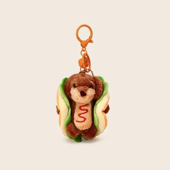 Porte-clés Teckel Mignon Chien Hamburger en Peluche, Breloque de Sac Double Fonction, Accessoire Adorable, Cadeau pour Femme
