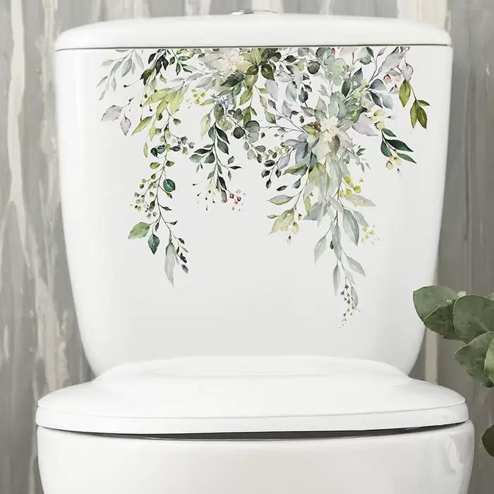 Autocollant Mural feuilles de plantes vertes pour salle de bains et toilettes