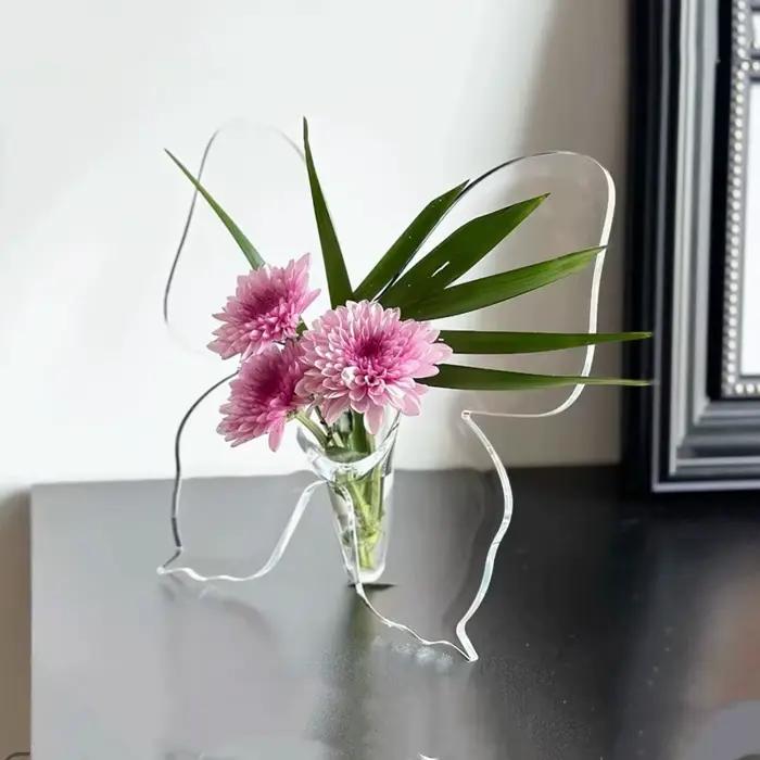 Vase papillon de décoration d'intérieur pour arrangements floraux tridimensionnels en acrylique