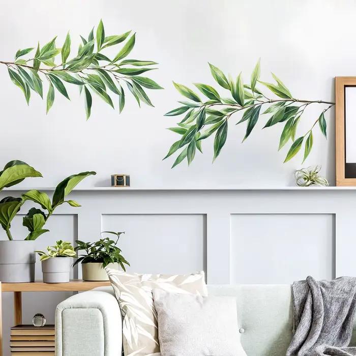 Feuilles vertes bambou Stickers muraux pour salon chambre PVC