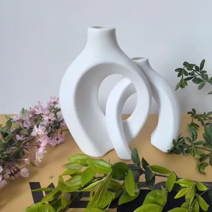Ensemble de 2 vases modernes nordiques creux de qualité supérieure pour la décoration intérieure moderne