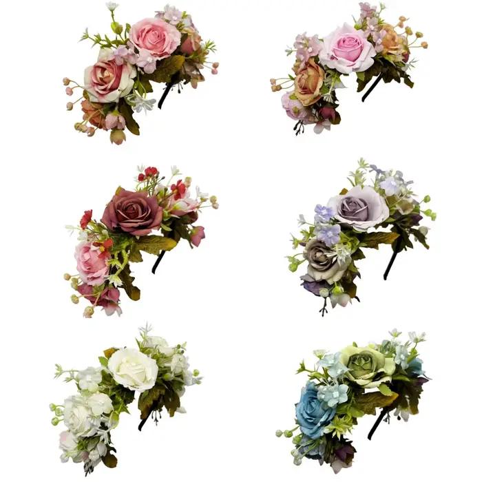 Accessoires pour cheveux hawaïens, couvre-chef de mariage léger, bandeau de fleurs de roses artificielles, couronne de fleurs de roses délicates pour mariage