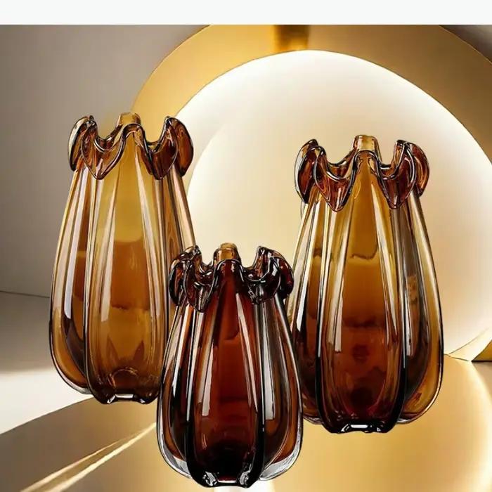 Vase en verre cristal ambré, vases hydroponiques, arrangement floral, ornement, récipient à fleurs, vase pour fleurs séchées, vases décoratifs, artisanat