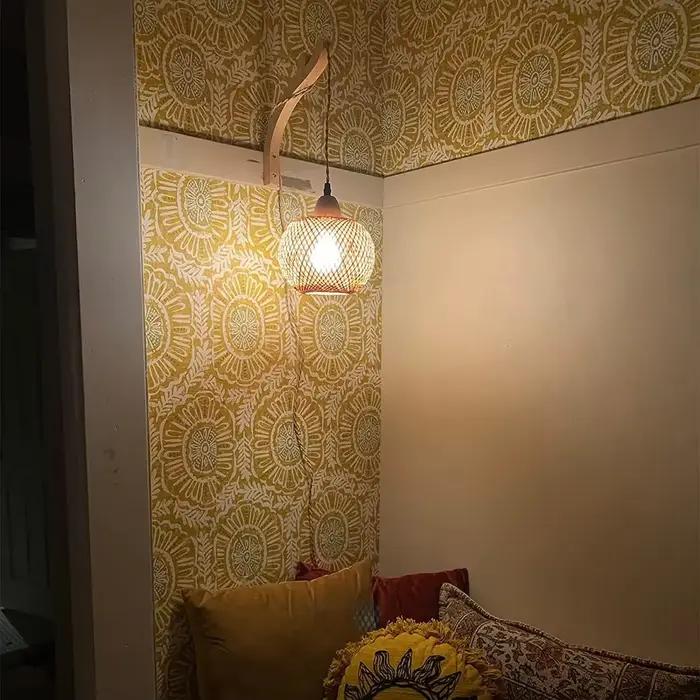 Lanterne en bambou applique en rotin naturel osier E27 lustres tissé à la main