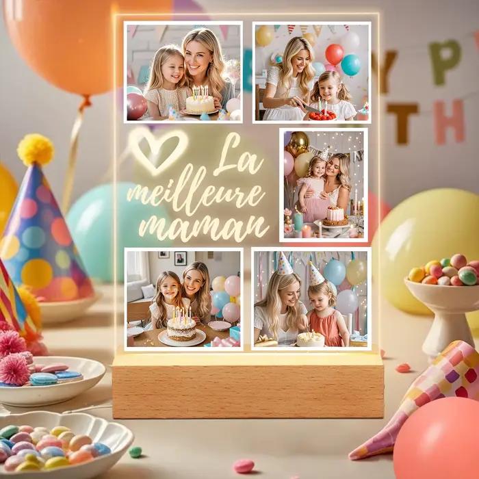 Veilleuse acrylique à photo personnalisée pour Maman – Cadre LED personnalisé de la part de votre Fils/Fille – Cadeau unique pour Fête des Mères, Saint-Valentin ou Anniversaire