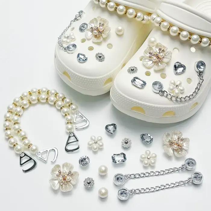 Ensemble de Breloques de Luxe en Strass et Cristal pour Chaussures, Collection Été 2026, Chaîne de Perles Élégante, Accessoires DIY pour Sabots, Décoration de Chaussures Designer pour Femmes