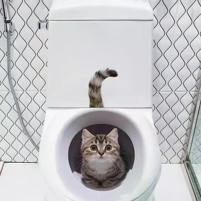 Autocollant de couvercle de toilette chat drôle, autocollant de WC étanche, amovible, auto-adhésif, décoration de maison, papier de décoration pour la maison