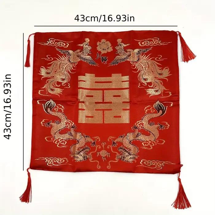 Juste de coussin brodée rouge chinoise