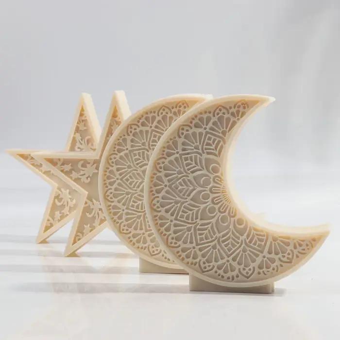 Moule en silicone pour bougie lune 3D, Eid Mubarak, Ramadan Mandala, croissant de lune, bougie étoile, moule en résine de gypse, cadeau de décoration du Ramadan