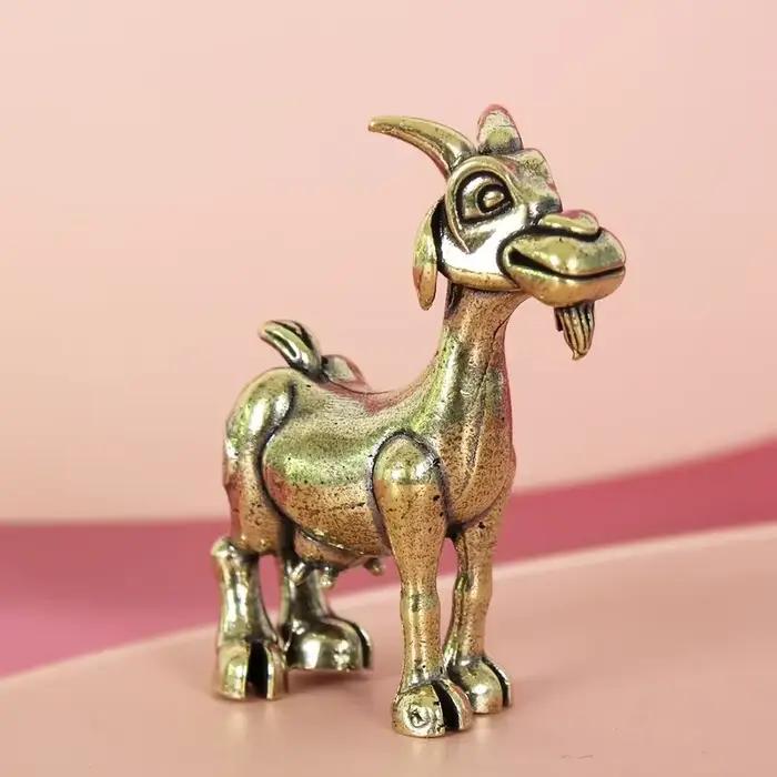Statue de chèvre vintage en laiton – Sculpture animale rétro complexe pour la décoration de la maison et du bureau