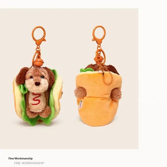 Porte-clés Teckel Mignon Chien Hamburger en Peluche, Breloque de Sac Double Fonction, Accessoire Adorable, Cadeau pour Femme