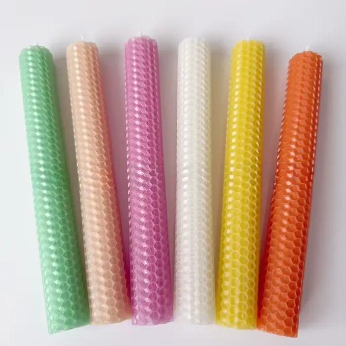 Lot de 5 bougies de Noël colorées faites à la main en cire d'abeille, style nordique, décorations de fête, centre de table de l'Avent, cadeau d'hiver