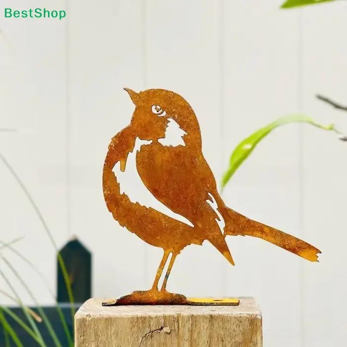 ♥ Statue d'oiseau Robin en acier Corten - Sculpture métallique rustique résistante aux intempéries pour jardin et cour