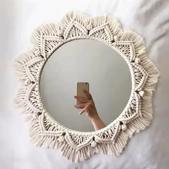 Grands miroirs muraux ronds en macramé