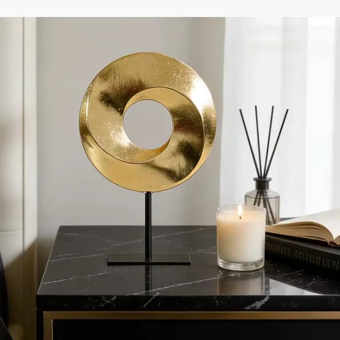 Ornements géométriques créatifs en cercle doré, décoration de bureau, sculpture artisanale abstraite minimaliste en résine, décoration esthétique de la pièce