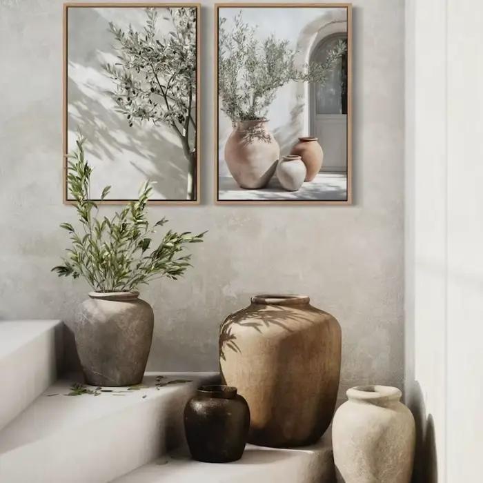 Lot de 6 tableaux sur toile : Oliviers et citronniers méditerranéens – Affiches murales décoratives neutres pour salon moderne et décoration intérieure