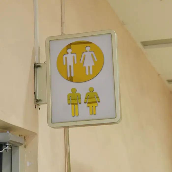Autocollants muraux drôles pour femme et homme, affiche de toilette amovible, 3D, Surface miroir, signe d'entrée de toilette
